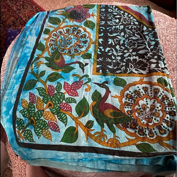 Cotton Tree of Life Peacock Tablecloth Rectangle 79x50 Blue Kitchen Dining Linen - Picture 2 of 8